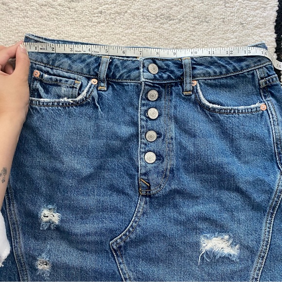 WE THE FREE Blue Harvey Distressed Button Denim Mini Skirt - Picture 6 of 12